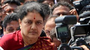 File photo of VK Sasikala at Jayalalithaa's memorial at Marina beach in Chennai.(PTI Photo) File photo of VK Sasikala at Jayalalithaa's memorial at Marina beach in Chennai.(PTI Photo)