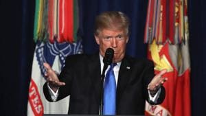 US President Donald Trump delivers remarks on Americas military involvement in Afghanistan at the Fort Myer military base on August 21, 2017 in Arlington, Virginia.(AFP)