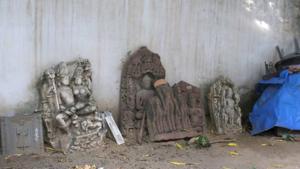 Artifacts in the backyard of Vidyadhar Nagar Police Station at Jaipur on Monday.(Himanshu Vyas\HT Photo) Artifacts in the backyard of Vidyadhar Nagar Police Station at Jaipur on Monday.(Himanshu Vyas\HT Photo)