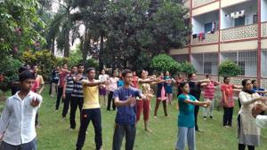 “Karate training improves concentration, body fitness, flexibility and also boosts efficiency.”(HT Photo) “Karate training improves concentration, body fitness, flexibility and also boosts efficiency.”(HT Photo)
