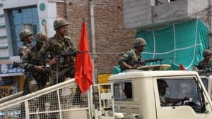 Army during a flag march in Sirsa.(HT Photo) Army during a flag march in Sirsa.(HT Photo)