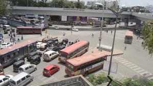 Aerial view of Jedhe chowk at Swargate in Pune on Thursday.(HT PHOTO) Aerial view of Jedhe chowk at Swargate in Pune on Thursday.(HT PHOTO)