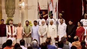 President Ram Nath Kovind, vice president M Venkaiah Naidu and Prime Minister Narendra Modi pose with some of the new members of the Union cabinet after a reshuffle exercise, at the Rashtrapati Bhavan in New Delhi on Sunday.(PTI) President Ram Nath Kovind, vice president M Venkaiah Naidu and Prime Minister Narendra Modi pose with some of the new members of the Union cabinet after a reshuffle exercise, at the Rashtrapati Bhavan in New Delhi on Sunday.(PTI)