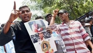 Members of the Student's Federation of India (SFI) shout slogans during a protest against the Centre following the death of Anitha in front of MKU college in Madurai on Monday.(PTI Photo) Members of the Student's Federation of India (SFI) shout slogans during a protest against the Centre following the death of Anitha in front of MKU college in Madurai on Monday.(PTI Photo)