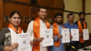 AVBP members released their manifesto on Tuesday.(Vipin KUmar /HT PHOTO) AVBP members released their manifesto on Tuesday.(Vipin KUmar /HT PHOTO)
