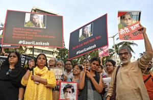 Journalists, activists hold protest against Gauri Lankesh's murder in Mumbai.(Shashi S Kashyap/HT PHOTO) Journalists, activists hold protest against Gauri Lankesh's murder in Mumbai.(Shashi S Kashyap/HT PHOTO)