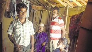 Zahid Hussain (extreme left) at his temporary home at the Rohingya camp in Jammu.(Niha Masih/HT Photo) Zahid Hussain (extreme left) at his temporary home at the Rohingya camp in Jammu.(Niha Masih/HT Photo)