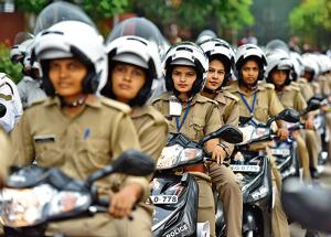 The Shakti squad comprises 40 women police constables on two-wheelers.(Virendra Singh Gosain/HT PHOTO) The Shakti squad comprises 40 women police constables on two-wheelers.(Virendra Singh Gosain/HT PHOTO)