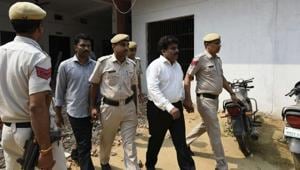 Regional head of Ryan Group of Institutions Francis Thomas (in white shirt) and HR head Jeyus Thomas (grey shirt) at the court premises in Sohna on Monday.(HT Photo) Regional head of Ryan Group of Institutions Francis Thomas (in white shirt) and HR head Jeyus Thomas (grey shirt) at the court premises in Sohna on Monday.(HT Photo)