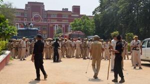Tight security arrangements outside the Ryan International School .(PTI) Tight security arrangements outside the Ryan International School .(PTI)