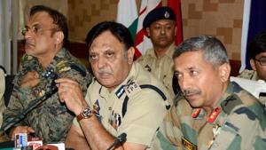 Inspector General of Jammu and Kashmir Police Munir Khan along with GOC Army Victor Force BS Raju and IG CRPF Ravindeep Sahi addressing a joint press conference regarding the killings of Amarnath attack mastermind and Lashkar-e-Taiba (LeT) Kashmir chief Abu Ismail and Chota Ismail in Srinagar on Thursday.(PTI) Inspector General of Jammu and Kashmir Police Munir Khan along with GOC Army Victor Force BS Raju and IG CRPF Ravindeep Sahi addressing a joint press conference regarding the killings of Amarnath attack mastermind and Lashkar-e-Taiba (LeT) Kashmir chief Abu Ismail and Chota Ismail in Srinagar on Thursday.(PTI)