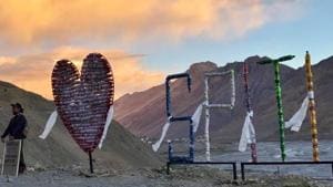 The ‘I love Spiti’ installation was unveiled at Nath’s first Instagram meet at 12,000+ feet in Kaza.(Shivya Nath’s Facebook page)