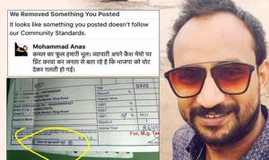 The photo of the cash memo, which got Anas’s account blocked, originated from Gujarat’s Surat and has been doing rounds on social media for quite some time.(Facebook/Screenshot) The photo of the cash memo, which got Anas’s account blocked, originated from Gujarat’s Surat and has been doing rounds on social media for quite some time.(Facebook/Screenshot)