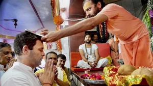 Congress vice president Rahul Gandhi visits Chamunda Mata Temple, Chotila in Surendranagar on September 27.(PTI Photo) Congress vice president Rahul Gandhi visits Chamunda Mata Temple, Chotila in Surendranagar on September 27.(PTI Photo)