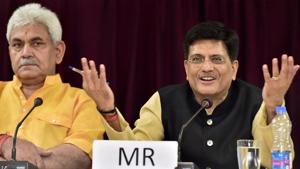Railway minister Piyush Goyal with MoS Manoj Sinha at a press conference in New Delhi on Thursday.(PTI Photo) Railway minister Piyush Goyal with MoS Manoj Sinha at a press conference in New Delhi on Thursday.(PTI Photo)