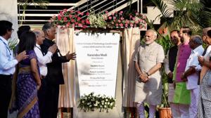 Prime Minister Narendra Modi dedicates the newly constructed building of IIT-Gandhinagar to the nation, in Gujarat on Saturday.(PTI) Prime Minister Narendra Modi dedicates the newly constructed building of IIT-Gandhinagar to the nation, in Gujarat on Saturday.(PTI)