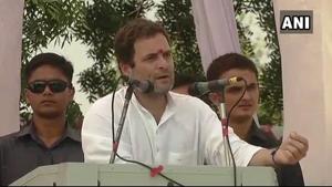 Rahul Gandhi addressing a public meeting in Kheda, near Ahmedabad on Monday.(ANI) Rahul Gandhi addressing a public meeting in Kheda, near Ahmedabad on Monday.(ANI)