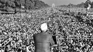 Former Prime Minister Chaudhary Charan addressing a rally at Boat Club on December 22, 977.(N Thyagarajan / HT FILE) Former Prime Minister Chaudhary Charan addressing a rally at Boat Club on December 22, 977.(N Thyagarajan / HT FILE)