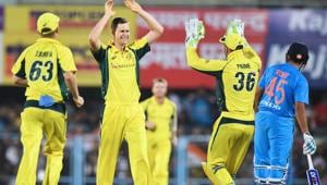 Australia's Jason Behrendorff picked up four wickets against India in the second T20 at the Assam Cricket Association Stadium in Guwahati on Tuesday.(AFP) Australia's Jason Behrendorff picked up four wickets against India in the second T20 at the Assam Cricket Association Stadium in Guwahati on Tuesday.(AFP)