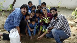 Sarthak Anand, Ashika Srivastava and Ashim Berry helping children plan a ‘mini forest’ at a Delhi school.(Ravi Choudhary/HT File Photo) Sarthak Anand, Ashika Srivastava and Ashim Berry helping children plan a ‘mini forest’ at a Delhi school.(Ravi Choudhary/HT File Photo)