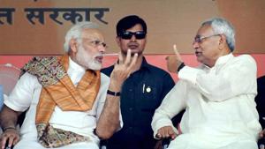 Prime Minister Narendra Modi and Bihar chief minister Nitish Kumar during the foundation stone laying ceremony of projects under Namami Gange and National Highway in Mokama, Bihar.(PTI Photo) Prime Minister Narendra Modi and Bihar chief minister Nitish Kumar during the foundation stone laying ceremony of projects under Namami Gange and National Highway in Mokama, Bihar.(PTI Photo)