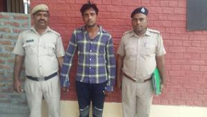 The accused has been identified as Satpal, a resident of Kushak Badoli of Palwal district. He is wanted in several cases, police said. Acting on a tipoff, police searched one of his hideouts in Palwal on Friday from where he was nabbed.(HT Photo) The accused has been identified as Satpal, a resident of Kushak Badoli of Palwal district. He is wanted in several cases, police said. Acting on a tipoff, police searched one of his hideouts in Palwal on Friday from where he was nabbed.(HT Photo)