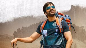 Ravi Teja in a still from raja The Great. Ravi Teja in a still from raja The Great.
