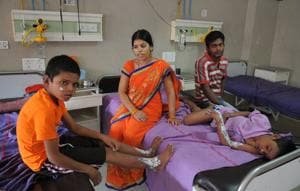 Owing to restriction on bursting of firecrackers on Diwali this year, the cases of burns were fewer.(Parveen Kumar/HT PHOTO) Owing to restriction on bursting of firecrackers on Diwali this year, the cases of burns were fewer.(Parveen Kumar/HT PHOTO)