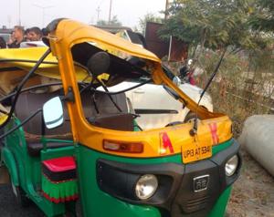 The auto in which the man was travelling. The auto in which the man was travelling.