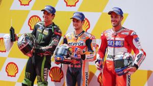 Honda’s Dani Pedrosa (C) grabbed the pole position at the Malaysian GP on Saturday.(AP) Honda’s Dani Pedrosa (C) grabbed the pole position at the Malaysian GP on Saturday.(AP)