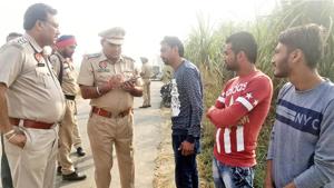 Police recording the victim’s statement near Bheen village in SBS Nagar district on Saturday.(HT Photo) Police recording the victim’s statement near Bheen village in SBS Nagar district on Saturday.(HT Photo)