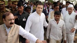 Congress vice-president Rahul Gandhi arrives to meet the family members of the victims of Unchahar NTPC boiler blast in Raebareli on Thursday.(PTI Photo) Congress vice-president Rahul Gandhi arrives to meet the family members of the victims of Unchahar NTPC boiler blast in Raebareli on Thursday.(PTI Photo)