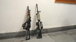 The AK47 Draco (left) and M4 Carbine colt rifles are put on display in Srinagar after security forces recovered them from the site of the encounter with Jaish-e-Mohammed (JEM) militants in Pulawama district.(Waseem Andrabi /HT) The AK47 Draco (left) and M4 Carbine colt rifles are put on display in Srinagar after security forces recovered them from the site of the encounter with Jaish-e-Mohammed (JEM) militants in Pulawama district.(Waseem Andrabi /HT)