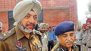 Director general of police Suresh Arora (right) with SSP Raj Jit Singh in Moga on Wednesday.(HT Photo) Director general of police Suresh Arora (right) with SSP Raj Jit Singh in Moga on Wednesday.(HT Photo)