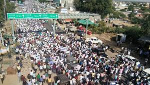 The recent protest by the Jat community over Virmaram’s death in Barmer.(HT File Photo) The recent protest by the Jat community over Virmaram’s death in Barmer.(HT File Photo)
