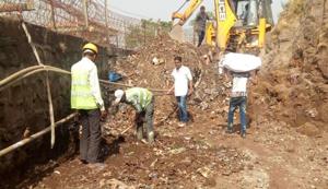 Workers clear the heap of garbage.(HT Photo) Workers clear the heap of garbage.(HT Photo)