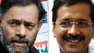 In the movie, Yogendra Yadav (left) is projected as someone who meticulously planned the strategies during the campaign that catapulted Arvind Kejriwal to his spectacular electoral success.(HT File Photo) In the movie, Yogendra Yadav (left) is projected as someone who meticulously planned the strategies during the campaign that catapulted Arvind Kejriwal to his spectacular electoral success.(HT File Photo)