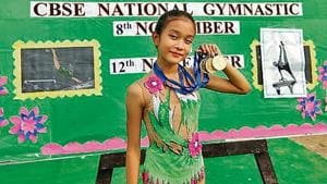 Upasha Niku Talukdar learnt rhythmic gymnastics by watching videos on YouTube of Russian and Ukraninan gymnasts.(HT Photo)