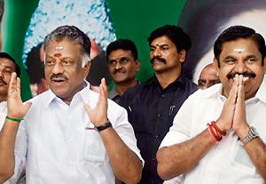 File photo of Tamil Nadu Chief Minister K Palaniswami (R) and O Panneerselvam after the merger of their factions in Chennai on August 21.(PTI) File photo of Tamil Nadu Chief Minister K Palaniswami (R) and O Panneerselvam after the merger of their factions in Chennai on August 21.(PTI)