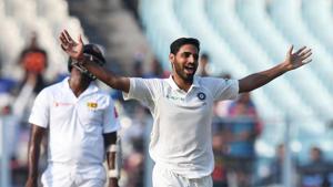 Bhuvneshwar Kumar’s performance on a seaming wicket at the Eden Gardens has ensured India possess a potent medium-pace battery capable of testing the best in the business, and more so in conditions which offer some movement(AFP) Bhuvneshwar Kumar’s performance on a seaming wicket at the Eden Gardens has ensured India possess a potent medium-pace battery capable of testing the best in the business, and more so in conditions which offer some movement(AFP)