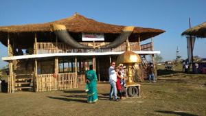 the Sadiya Festival began on Sunday on a sandbank below the Dhola-Sadiya bridge.(Photo:Nizarapara Youth Club)