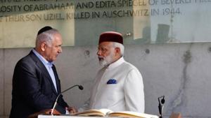 PM Narendra Damodardas Modi shakes hands with Israeli Prime Minister Benjamin Netanyahu after signing the guestbook at the Yad Vashem Holocaust memorial museum in Jerusalem on July 4 2017. In July, Modi became the first Indian Prime Minister to visit Israel.(AP File Photo) PM Narendra Damodardas Modi shakes hands with Israeli Prime Minister Benjamin Netanyahu after signing the guestbook at the Yad Vashem Holocaust memorial museum in Jerusalem on July 4 2017. In July, Modi became the first Indian Prime Minister to visit Israel.(AP File Photo)