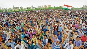 Patidars have been demanding reservation in government jobs and education, while their leader Hardik Patel has pledged his support to the Congress in the upcoming elections.(PTI File Photo) Patidars have been demanding reservation in government jobs and education, while their leader Hardik Patel has pledged his support to the Congress in the upcoming elections.(PTI File Photo)