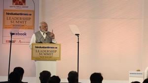 Prime Minister Narendra Modi delivers the inaugural address at the Hindustan Times Leadership Summit at Hyatt Regency in New Delhi.(Burhaan Kinu/HT Photo) Prime Minister Narendra Modi delivers the inaugural address at the Hindustan Times Leadership Summit at Hyatt Regency in New Delhi.(Burhaan Kinu/HT Photo)