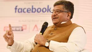 Union law minister Ravi Shankar Prasad at the Hindustan Times Leadership Summit in New Delhi on Friday.(Virendra Singh Gosain / HT)