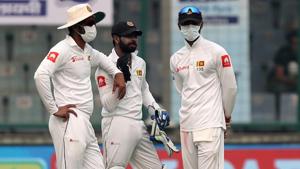 Pollution in Delhi temporarily held up play during the 3rd Test between India and Sri Lanka on Sunday.(BCCI) Pollution in Delhi temporarily held up play during the 3rd Test between India and Sri Lanka on Sunday.(BCCI)