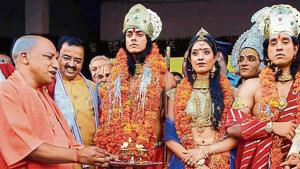 Chief minister Yogi Adityanath during Diwali celebrations in Ayodhya.(Reuters file)