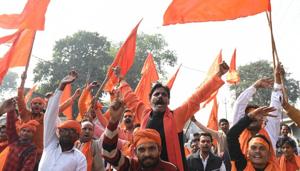 Protesters take part in a motorcycle rally near Ram Janmabhoomi in Ayodhya to mark the 25th anniversary of Babri Masjid demolition on Wednesday.(Deepak Gupta/HT Photo) Protesters take part in a motorcycle rally near Ram Janmabhoomi in Ayodhya to mark the 25th anniversary of Babri Masjid demolition on Wednesday.(Deepak Gupta/HT Photo)