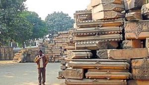 Bricks and stones meant for constructing the Ram temple piled up at the site of the erstwhile Babri Masjid in Ayodhya.(File photo) Bricks and stones meant for constructing the Ram temple piled up at the site of the erstwhile Babri Masjid in Ayodhya.(File photo)