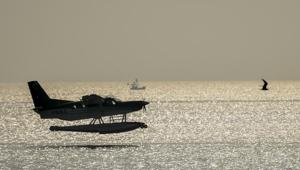 The seaplane flies at Marine Drive on Thursday.(Kunal Patil/HT) The seaplane flies at Marine Drive on Thursday.(Kunal Patil/HT)